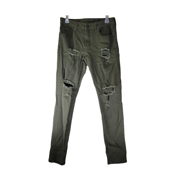 Rue 21 Distressed Green Pants 30/32 Skinny Supreme‎ Flex Chino Denim Grunge - Picture 1 of 11